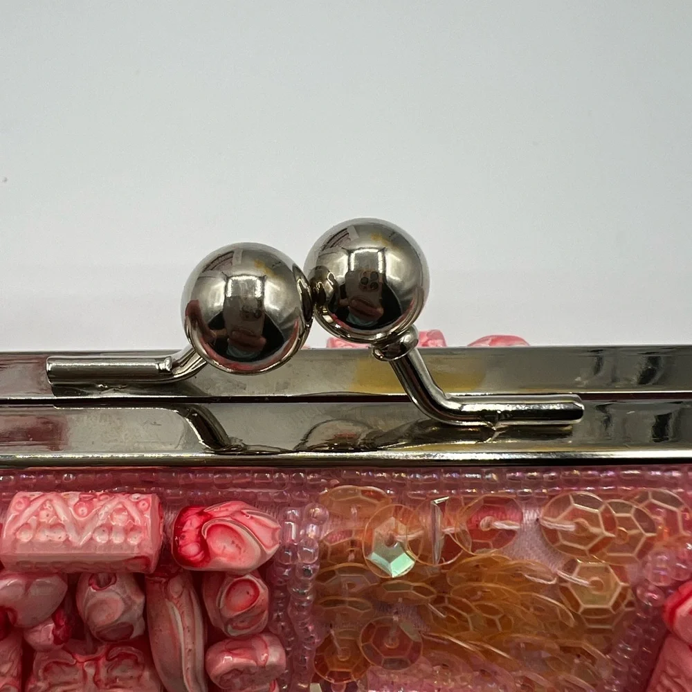 Beaded Pink Sequin Kisslock Clutch - Picture 8 of 9